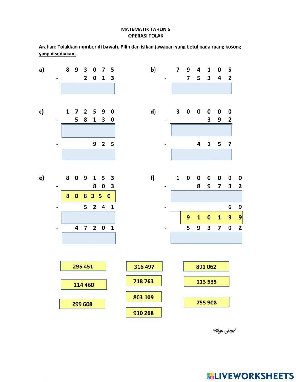 Latihan Pengukuhan Matematik