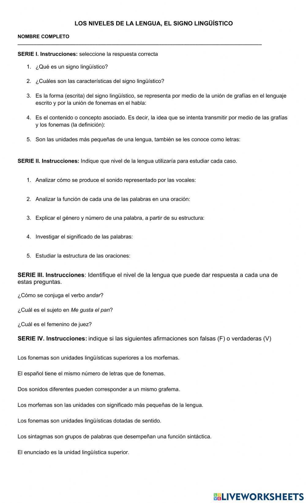 NIVELES DE LA LENGUA Y SIGNO L INGUISTICO