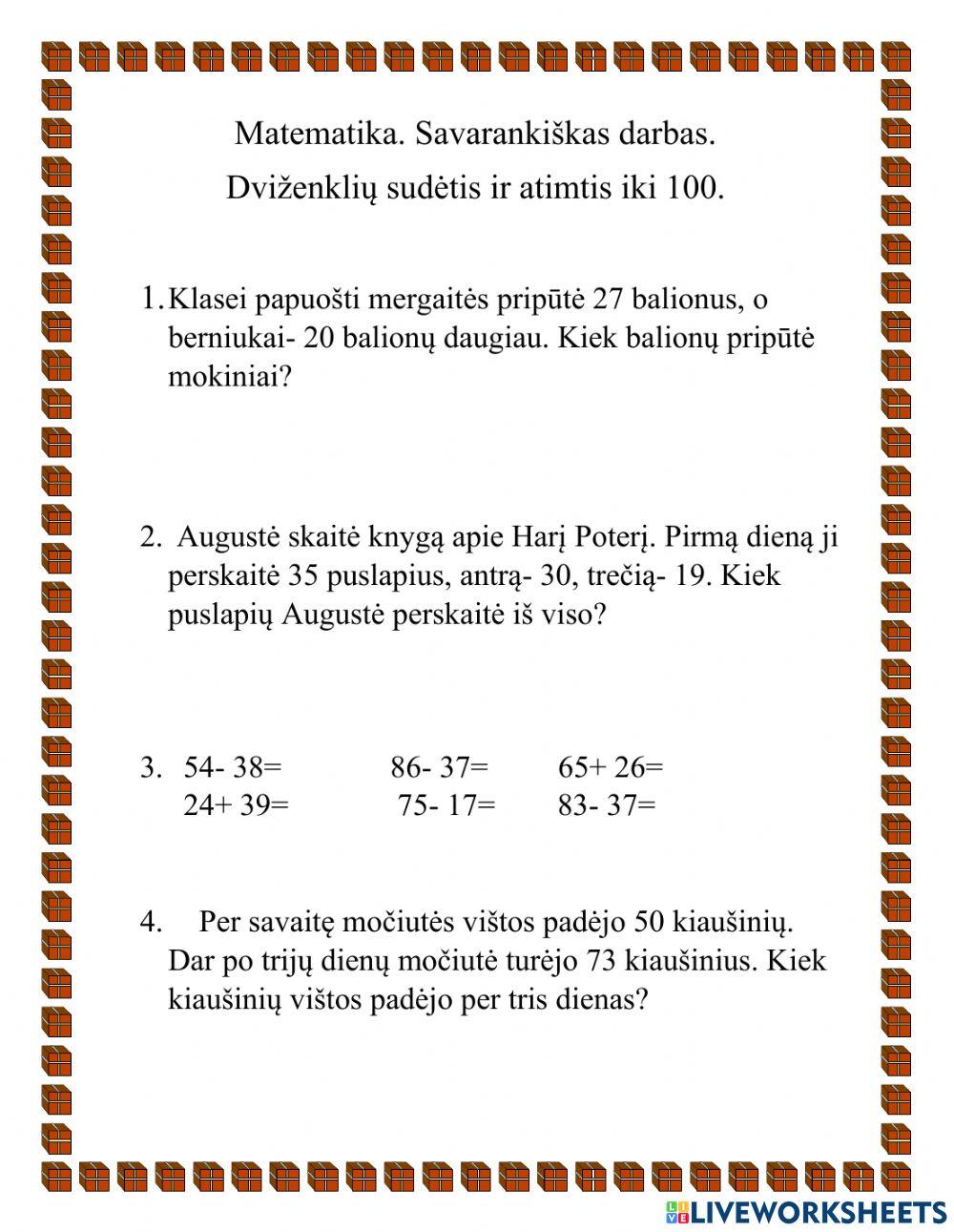 Dviženklių skaičių sudėtis ir atimtis