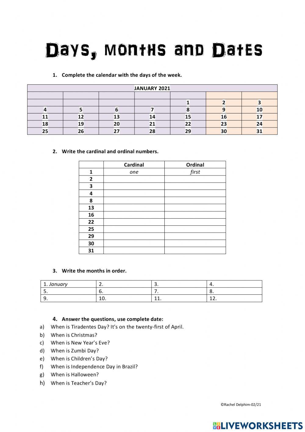 Days, months and dates (BrE)