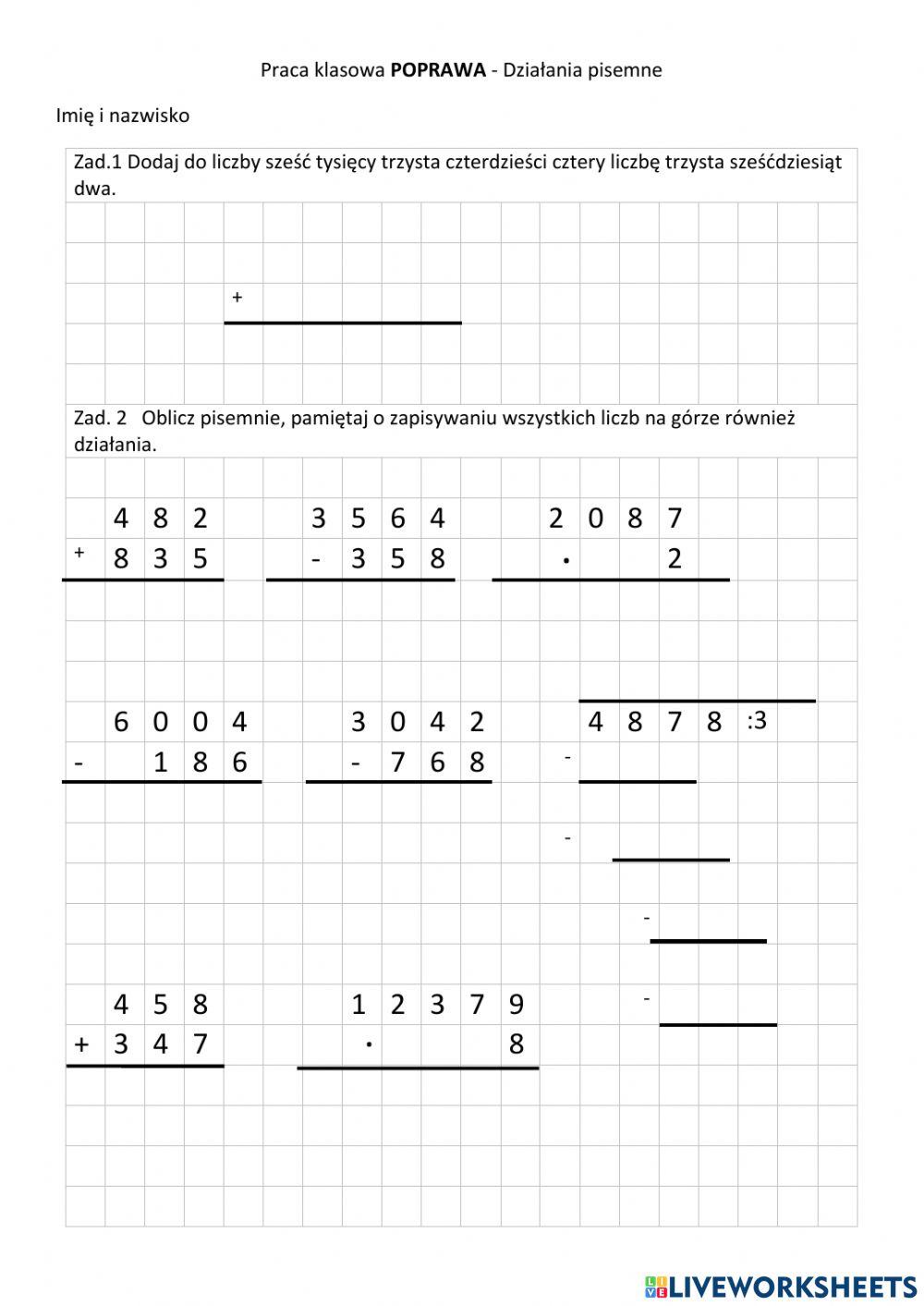 Poprawa Działania pisemne Sprawdzian
