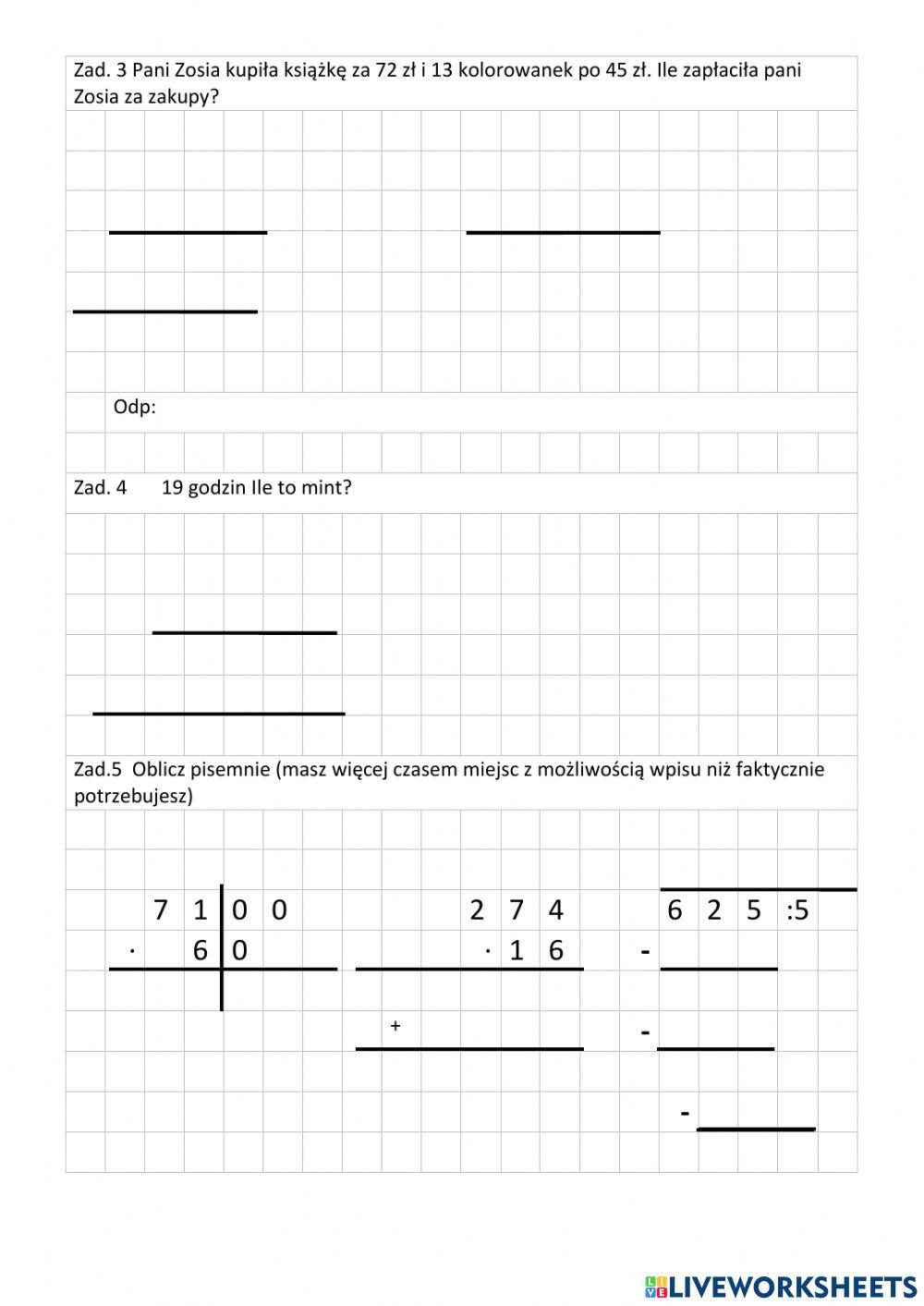 Poprawa Działania pisemne Sprawdzian