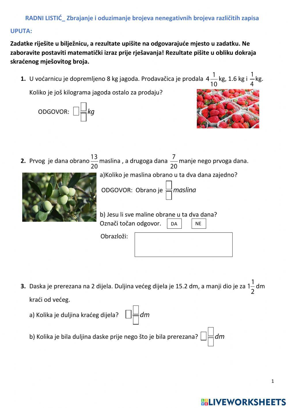 Zbrajanje i oduzimanje brojeva različitih zapisa(problemski zadaci)
