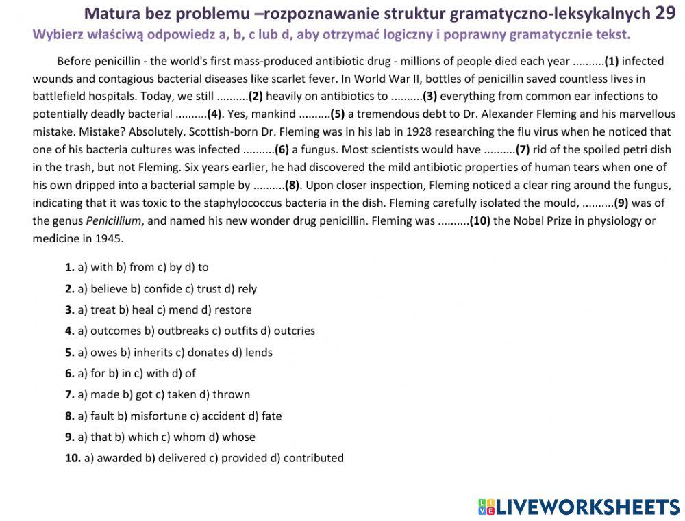Matura - zadanie gramatyczno-leksykalne 29