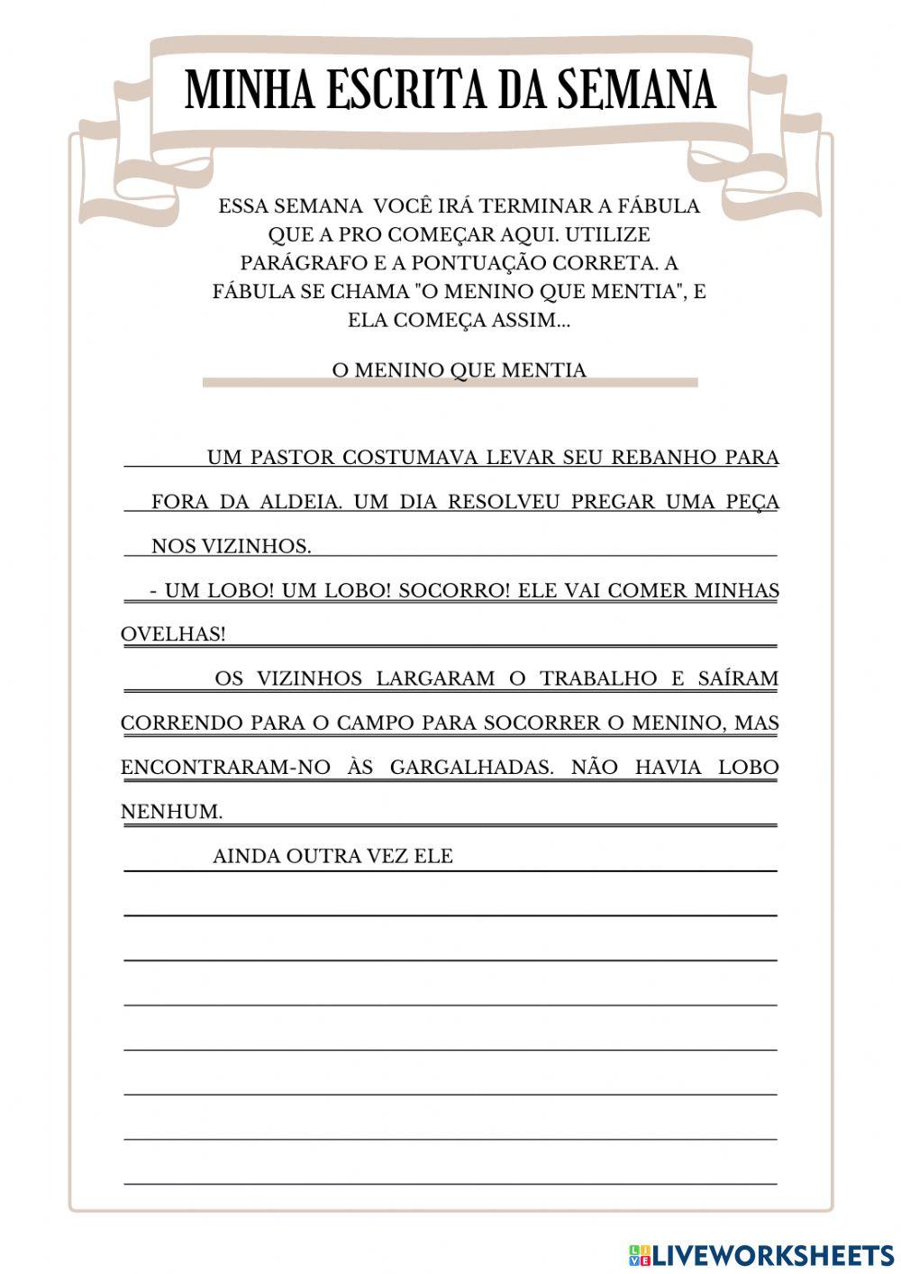 Produção textual- Fábulas