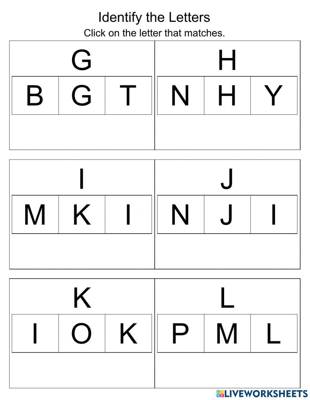 Identify Letters worksheet Live Worksheets