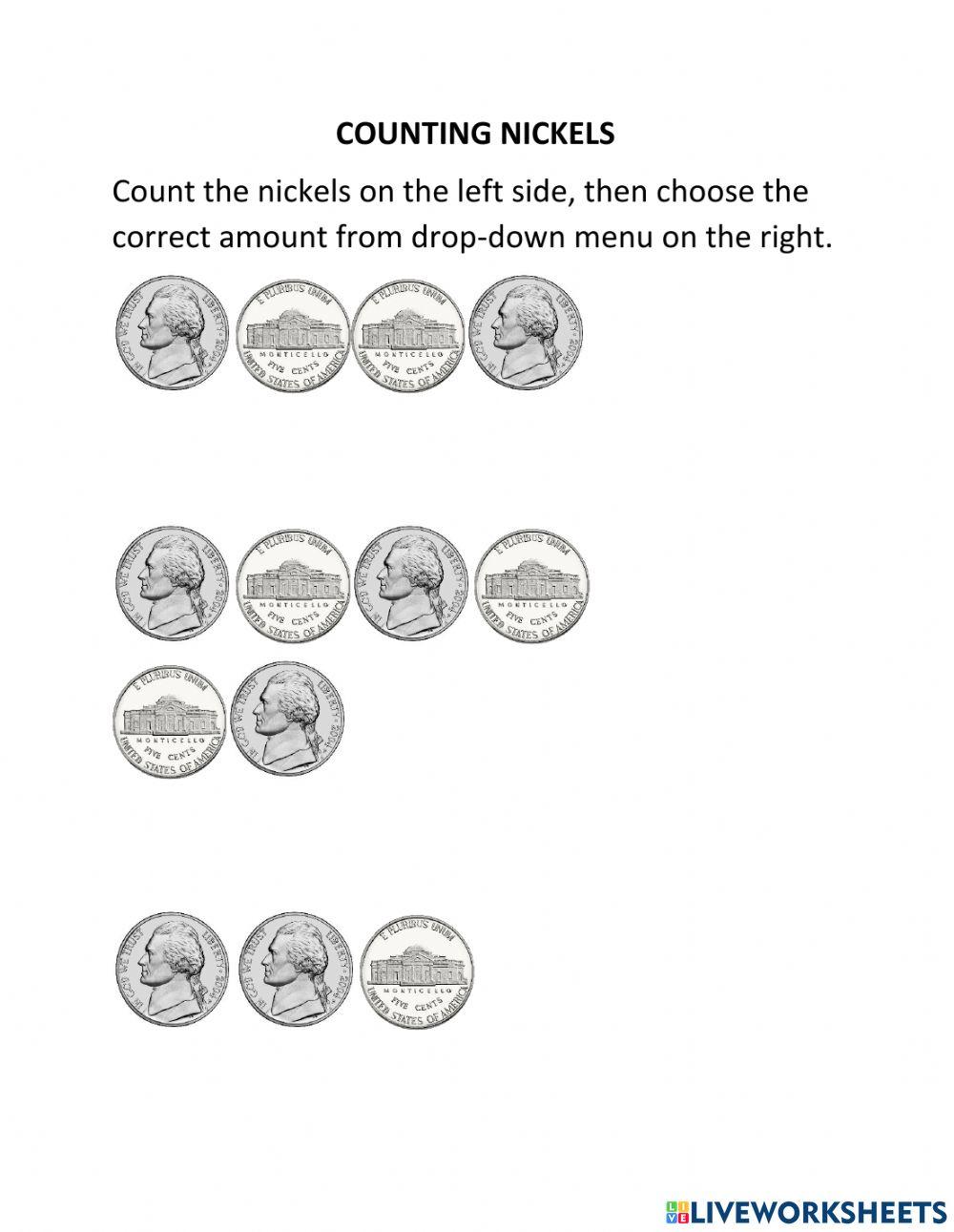 Counting Nickels exercise Live Worksheets