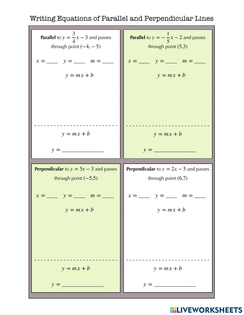 Writing Equations of Parallel and Perpendicular Lines Practice 2