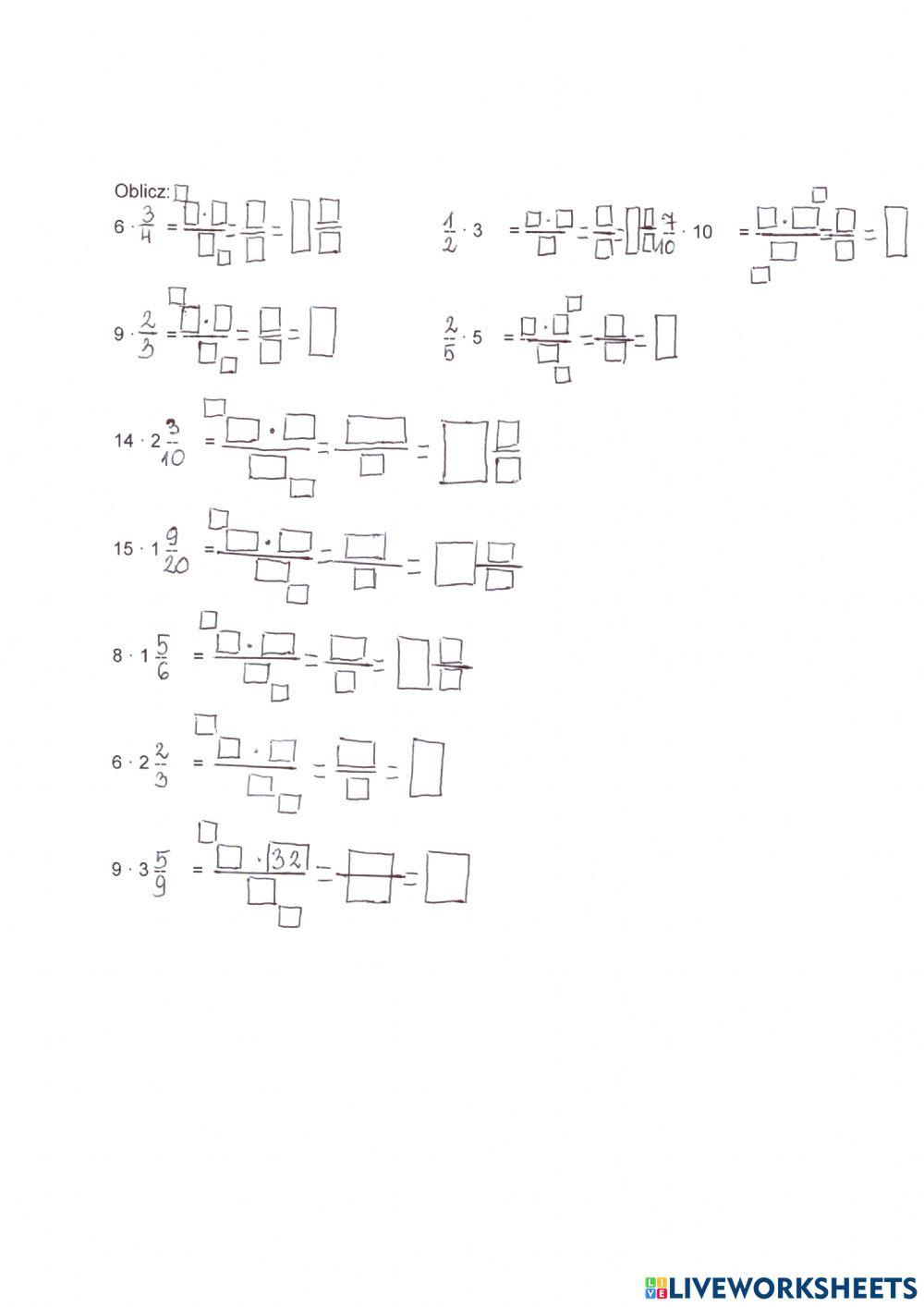 Mnożenie liczby naturalnej przez ułamek i liczbę mieszaną