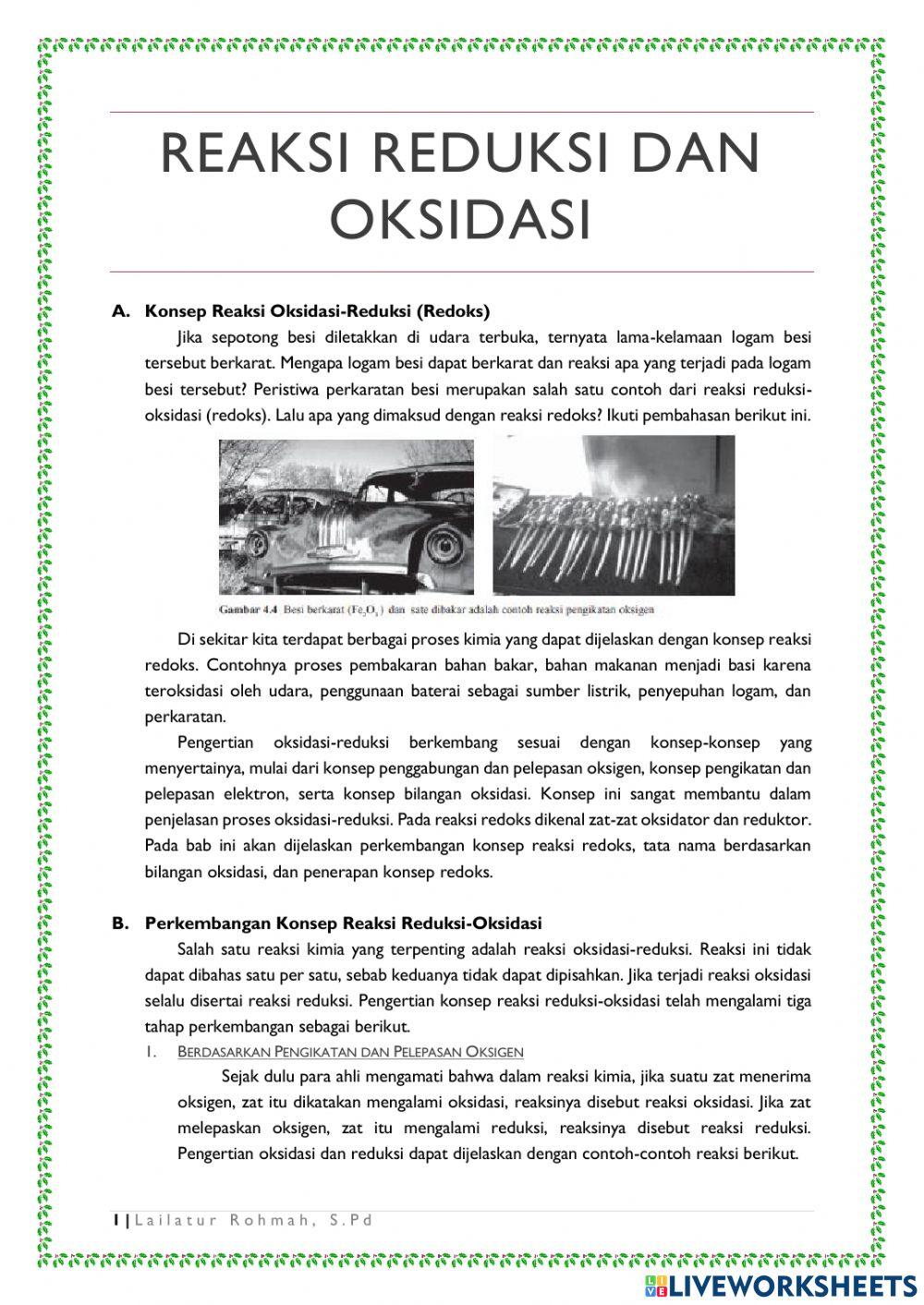 Worksheet Reaksi Redoks