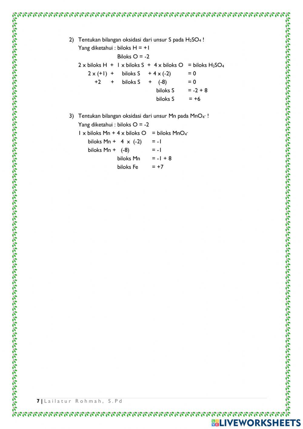 Worksheet Reaksi Redoks