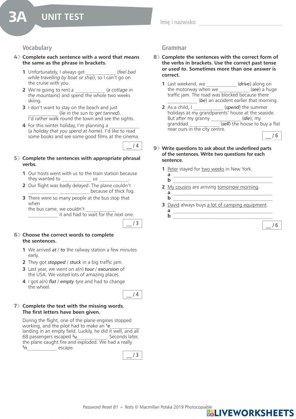 Password B1 test unit 3 wersja A