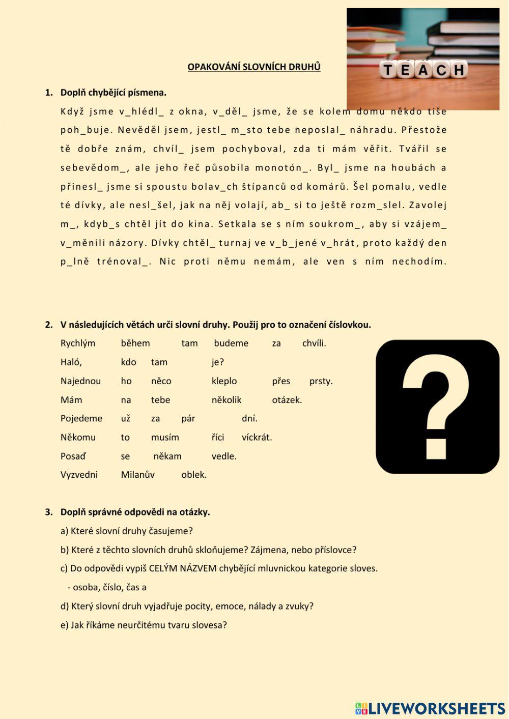 Opakování slovních druhů