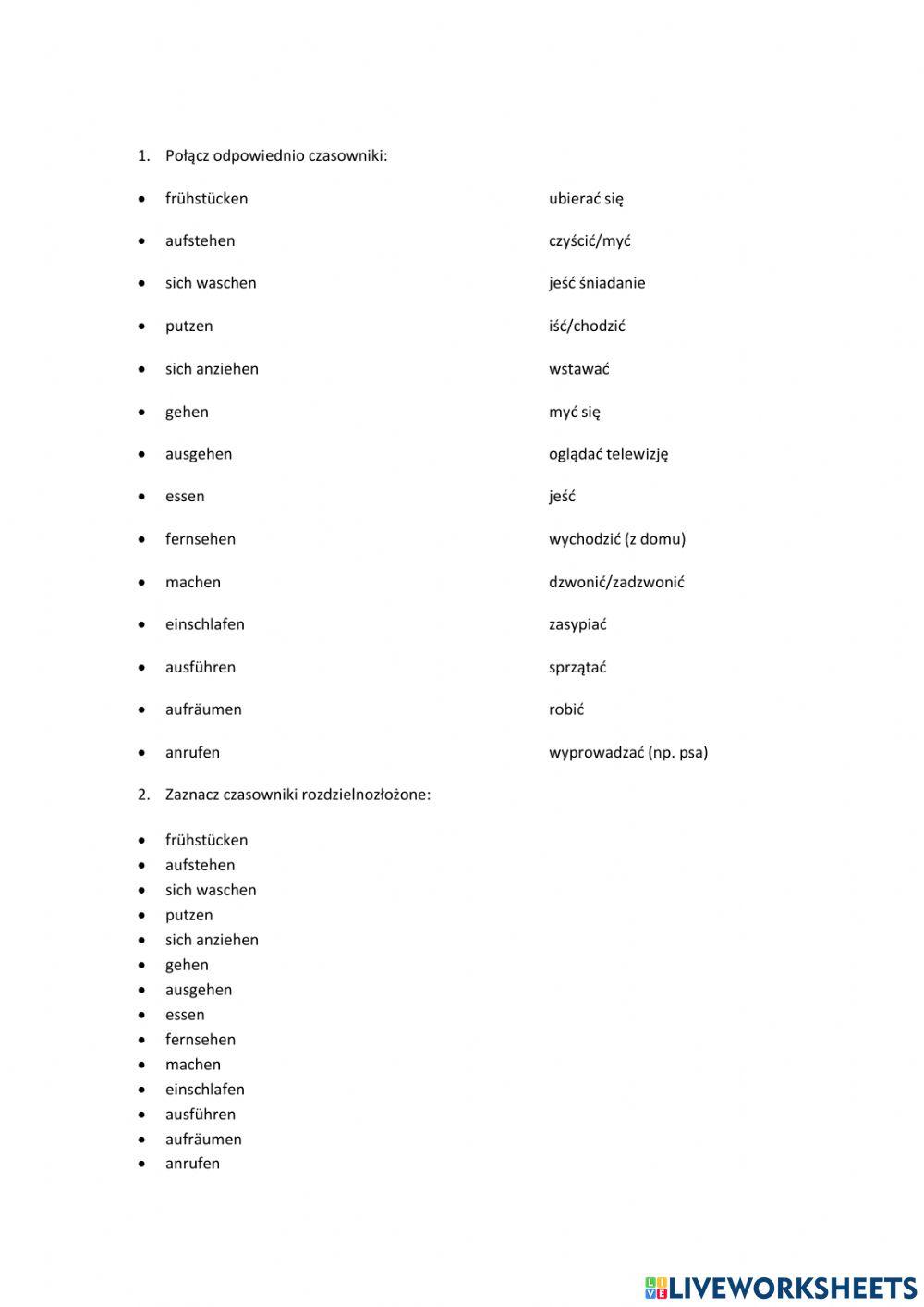 Czynności w ciągu dnia