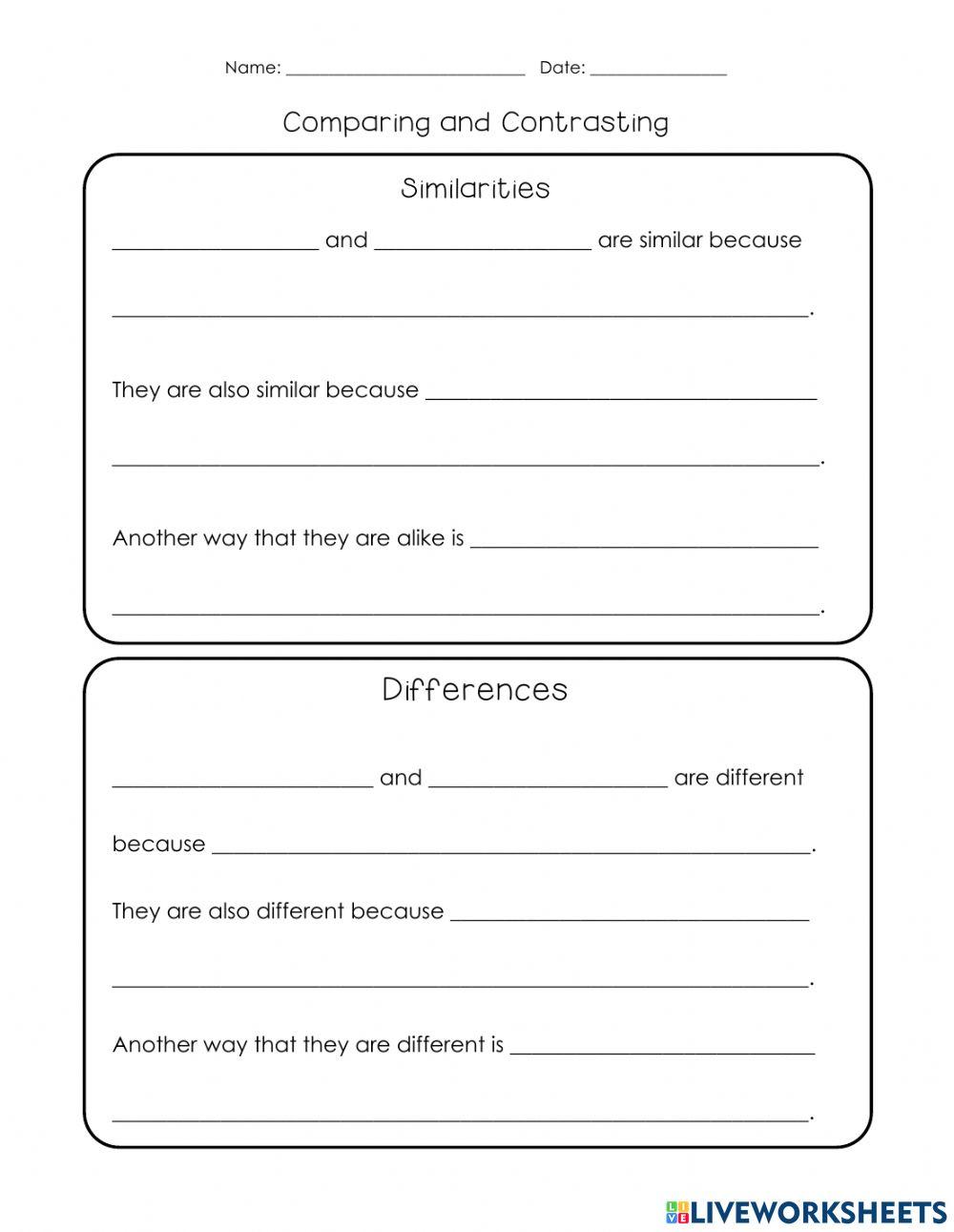 Compare and Contrast paragraph using sentence frames online exercise ...