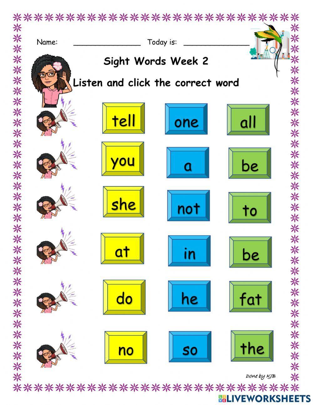 Listen and Identify Sight words week 2
