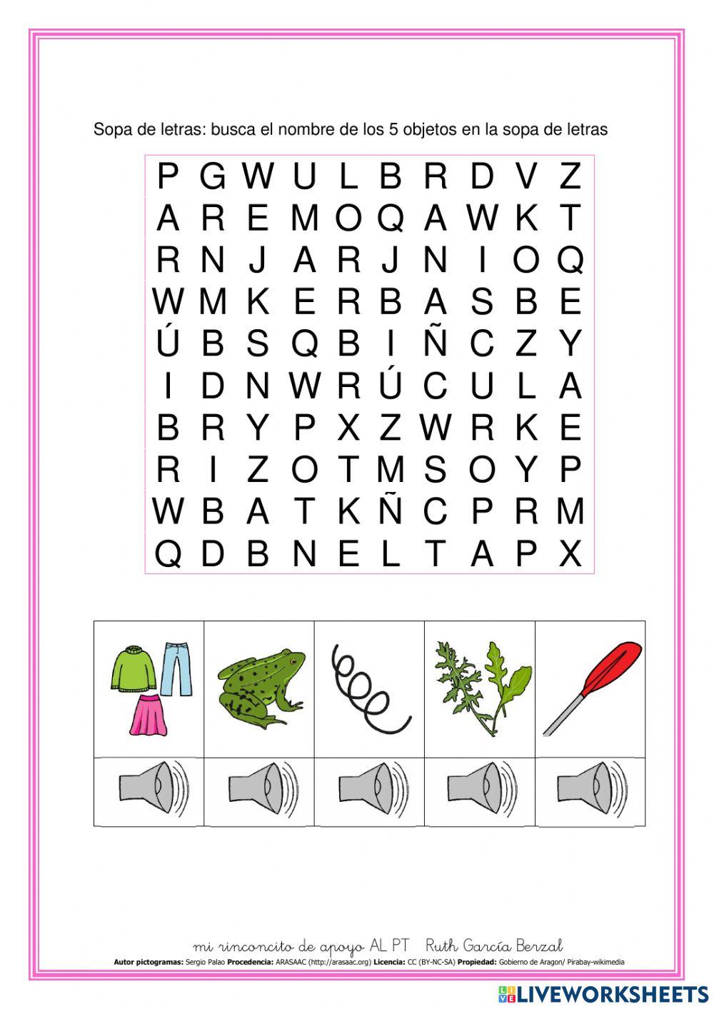 Sopa de letras r fuerte en inicio de palabra