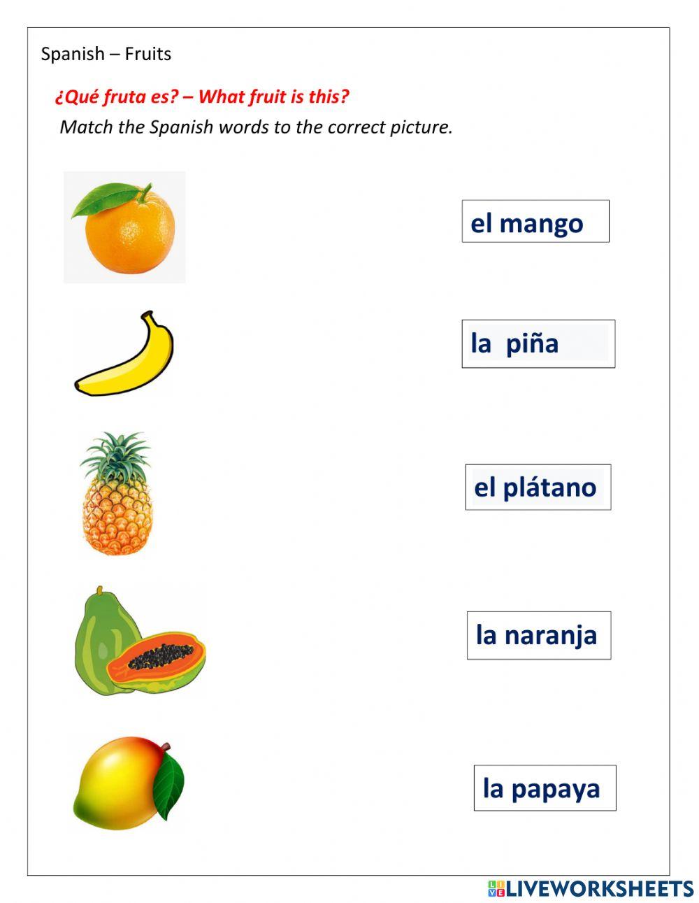 Spanish - Fruits interactive worksheet | Live Worksheets spanish-fruits-interactive-worksheet-live-worksheets