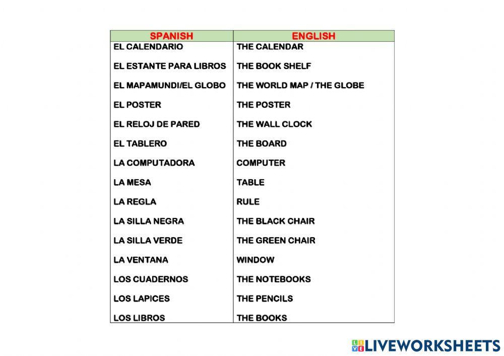 Actividad con los objetos del salon