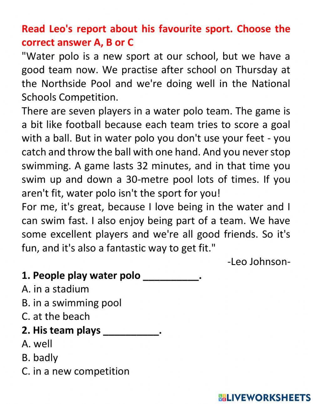 Water Polo reading
