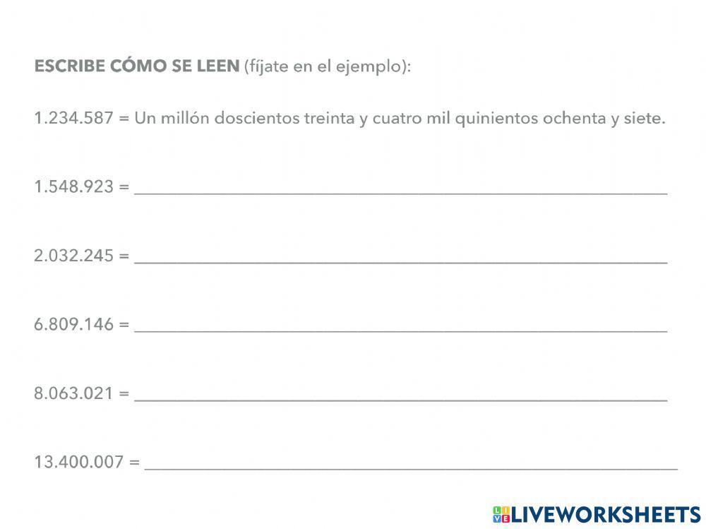 Los Números superiores a la Unidad de millón 1