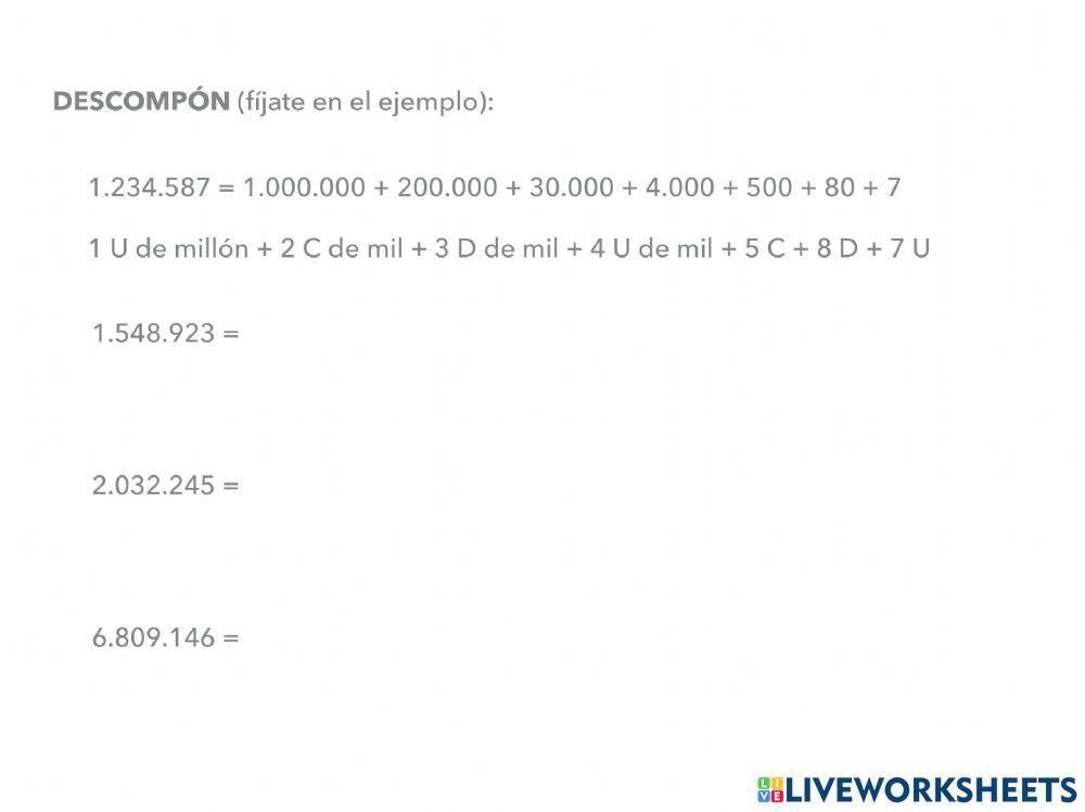 Los Números superiores a la Unidad de millón 1
