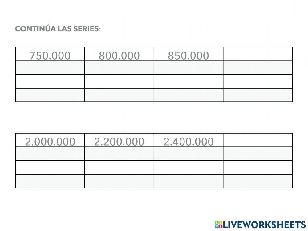 Los Números superiores a la Unidad de millón 1