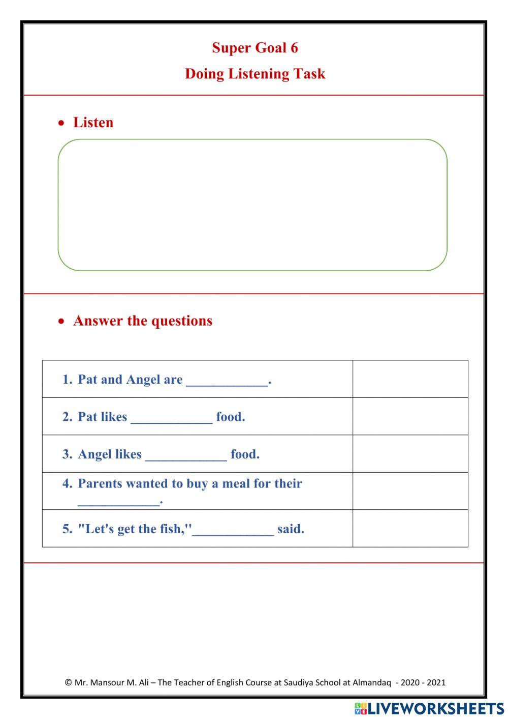 Super Goal 6 listening