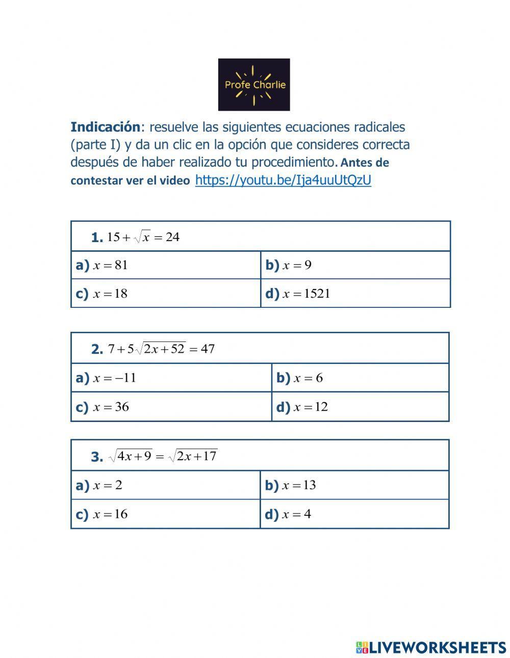 Ecuaciones radicales (Parte I)