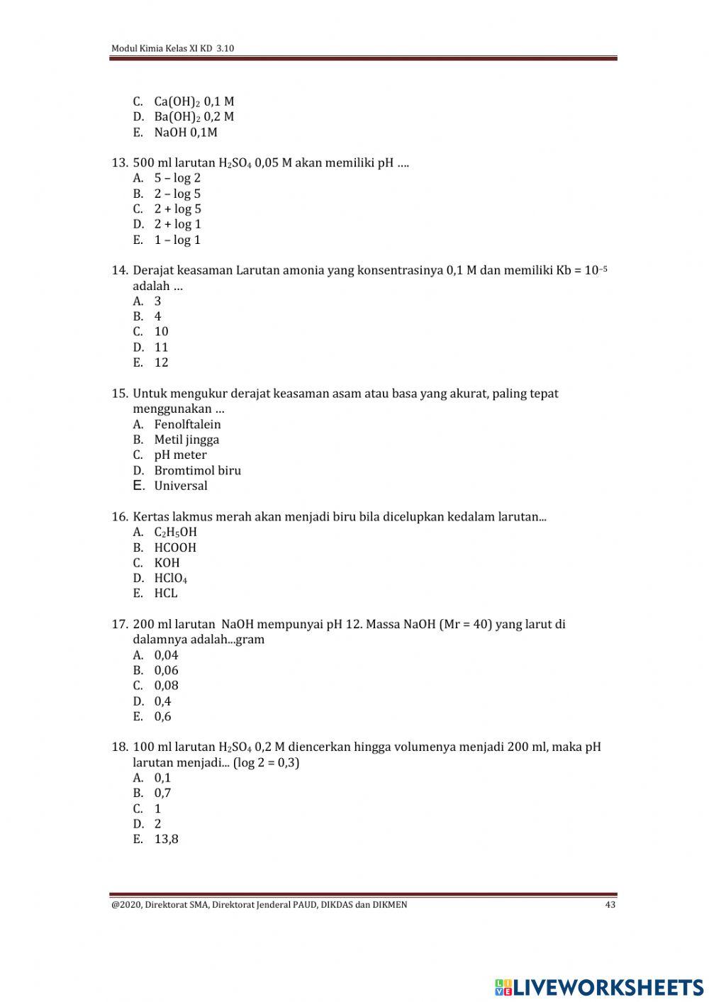 SOal UH Kimia 1 dan 2 Kelas XI