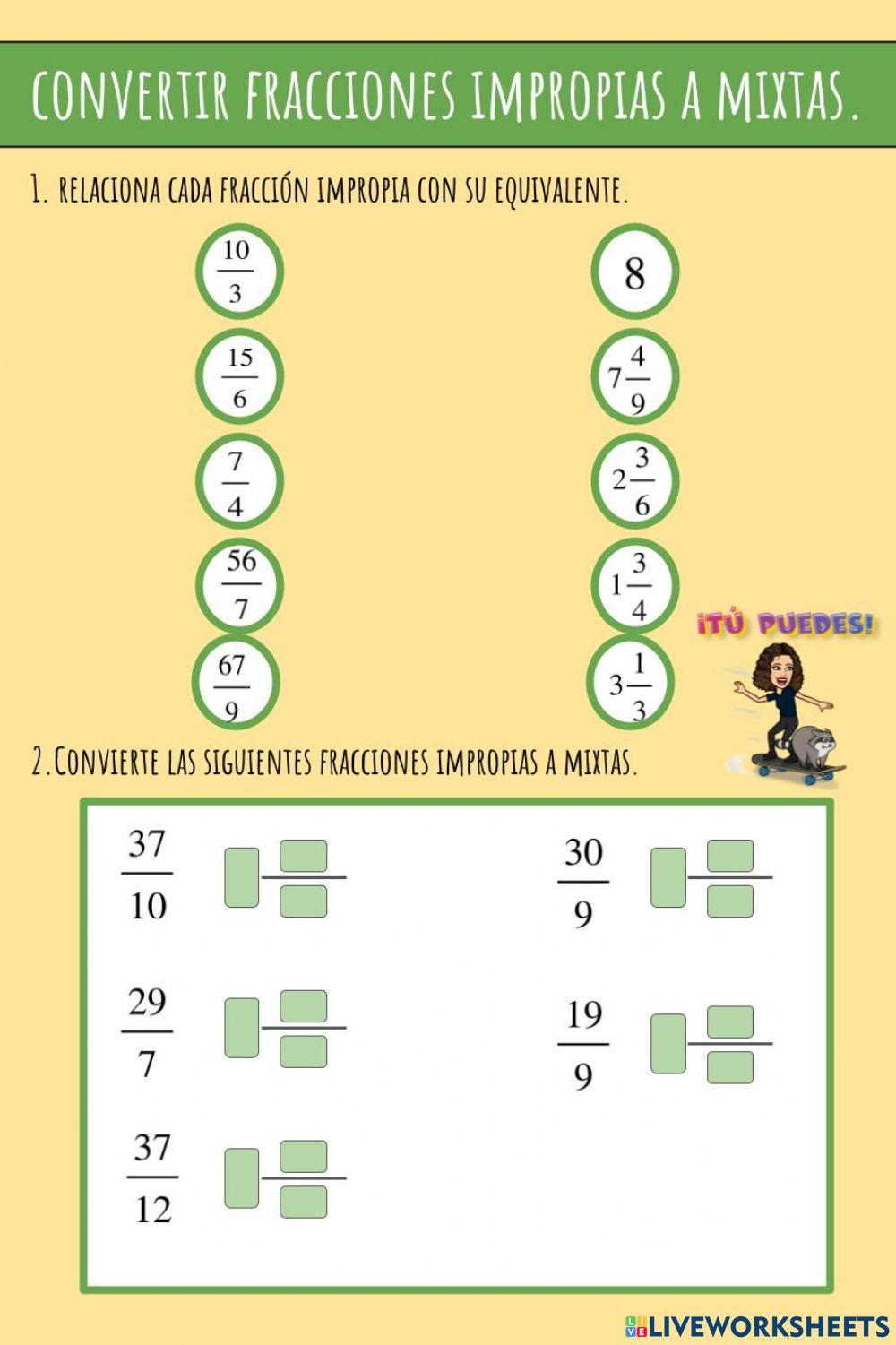 Fracciones mixtas e impropias