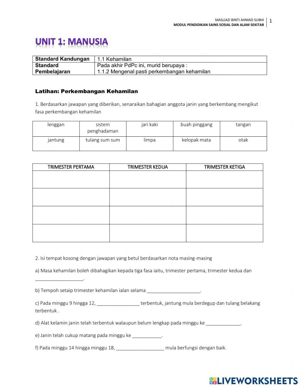 Latihan Perkembangan Kehamilan