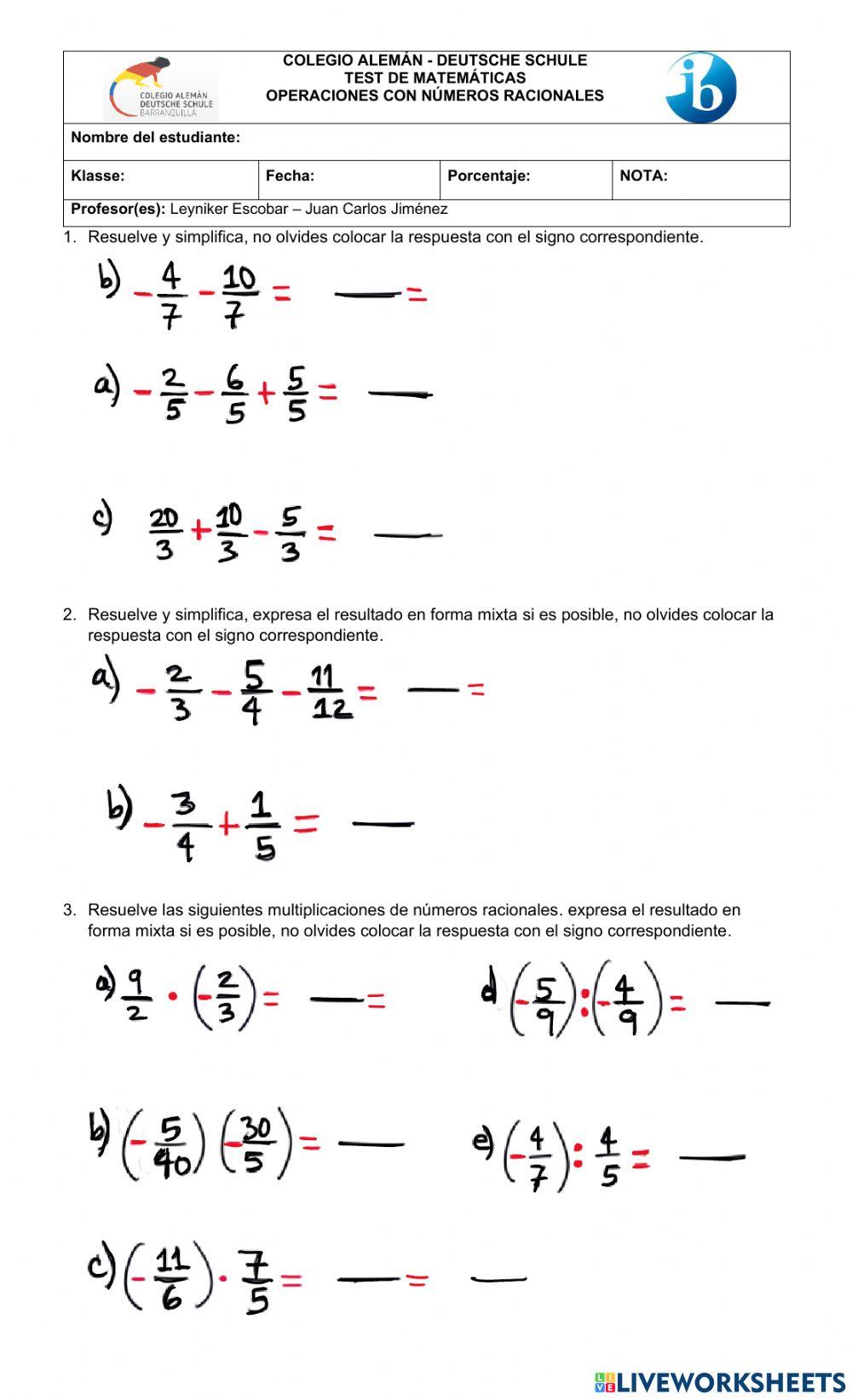 Operaciones con racionales