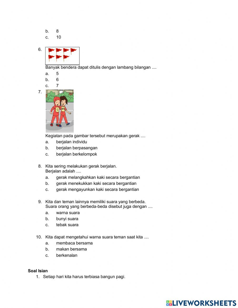 Soal penilaian harian Kelas 1