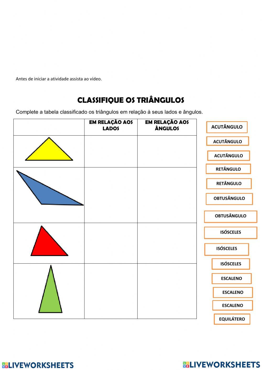 Classificação triângulos