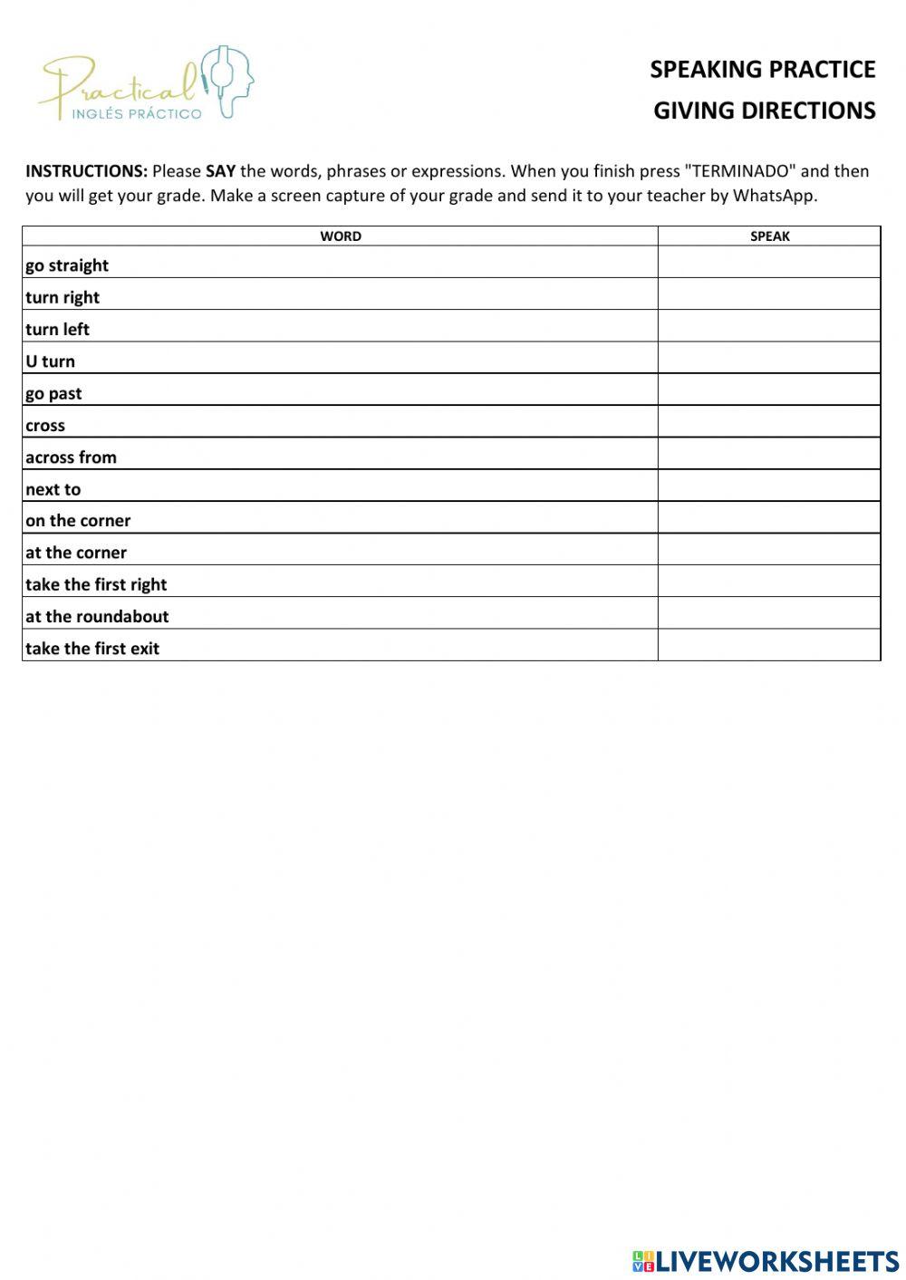 Speaking practice - giving directions