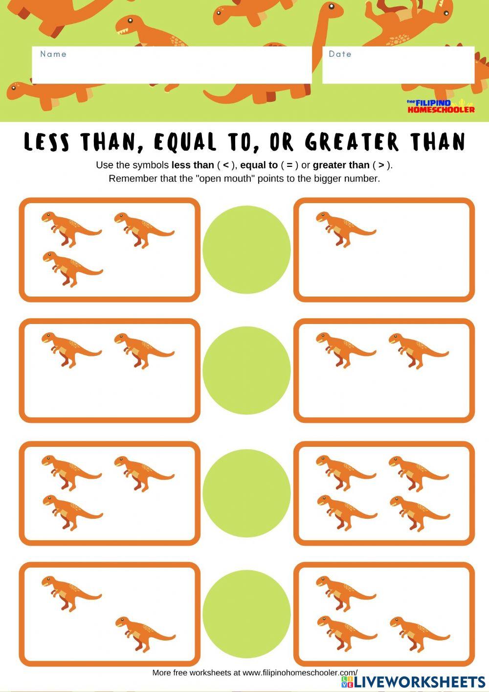 Greater than less than equal to worksheets