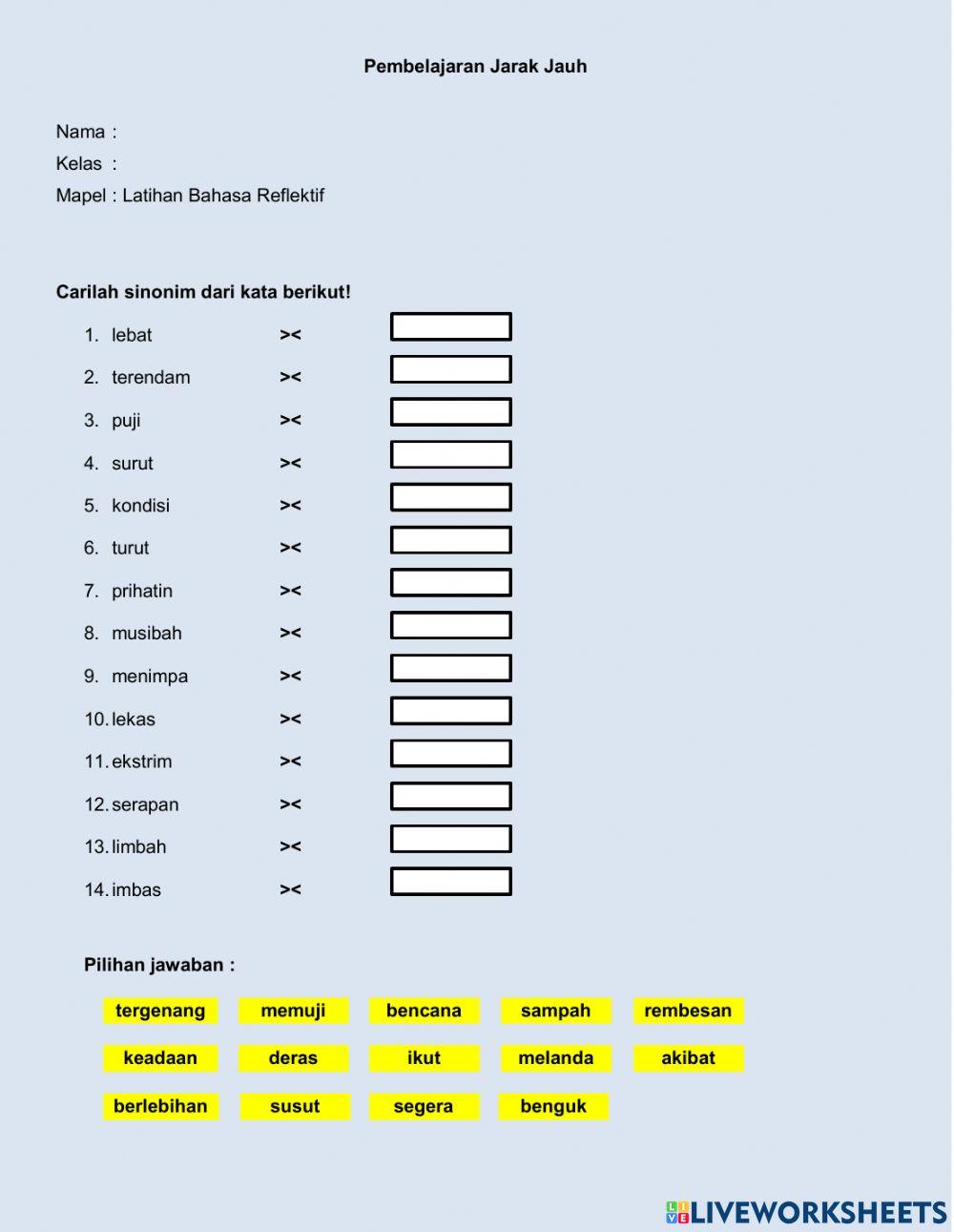 Latihan Reflektif Bahasa
