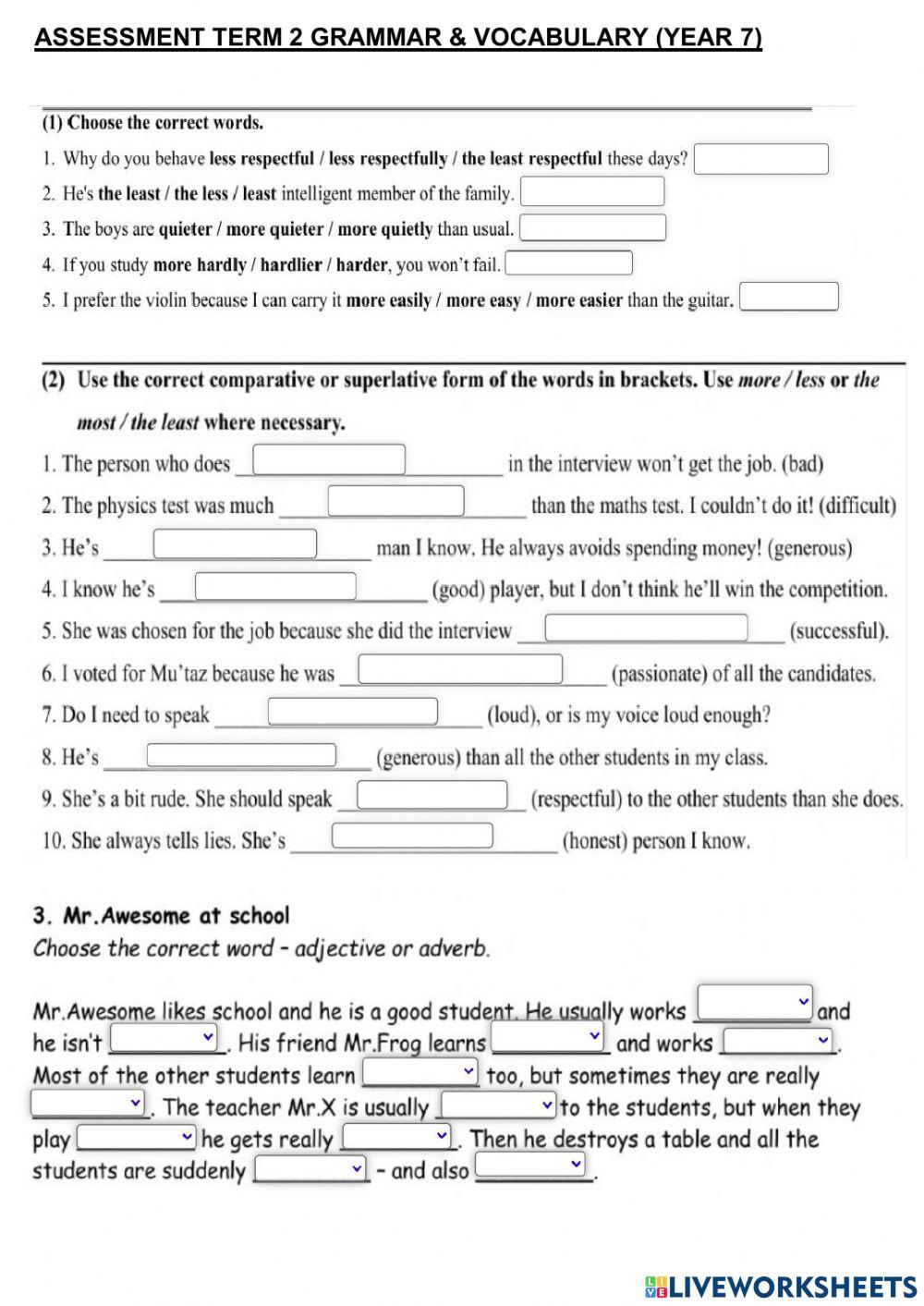 Grammar &vocabulary YEAR 7