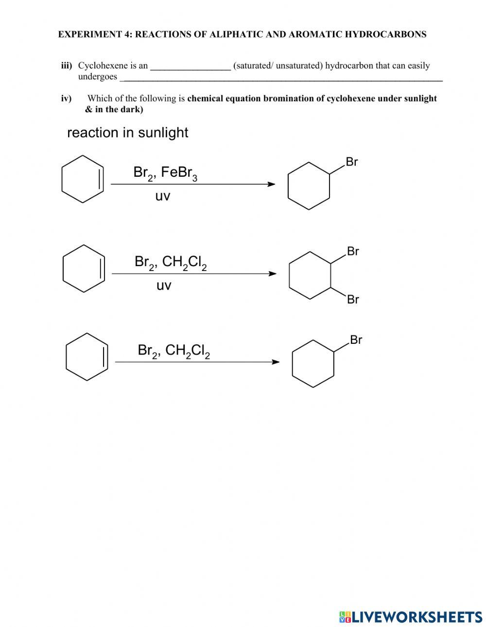 Post lab experiment 4 aliphatic & aromatic hydrocarbons