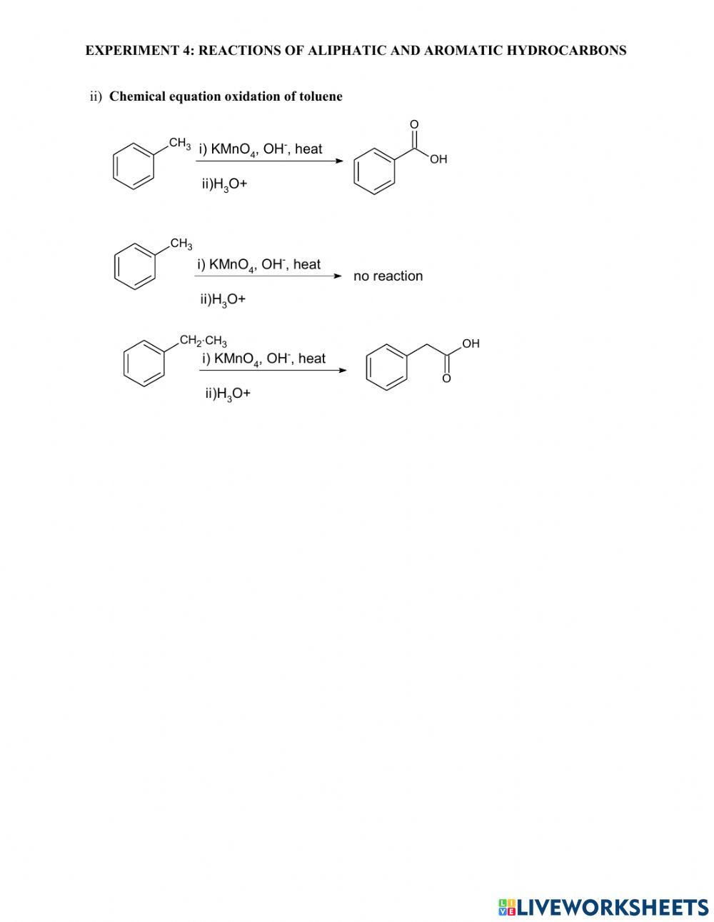 Post lab experiment 4 aliphatic & aromatic hydrocarbons