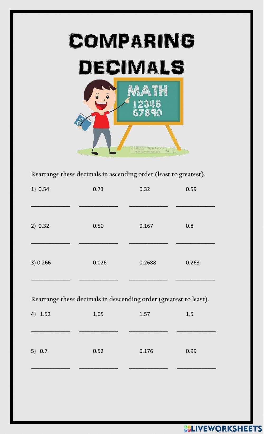 Comparing Decimals online activity Live Worksheets