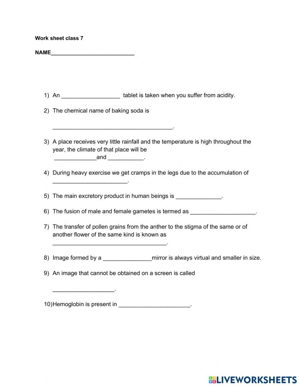 Worksheet science 7 worksheet | Live Worksheets