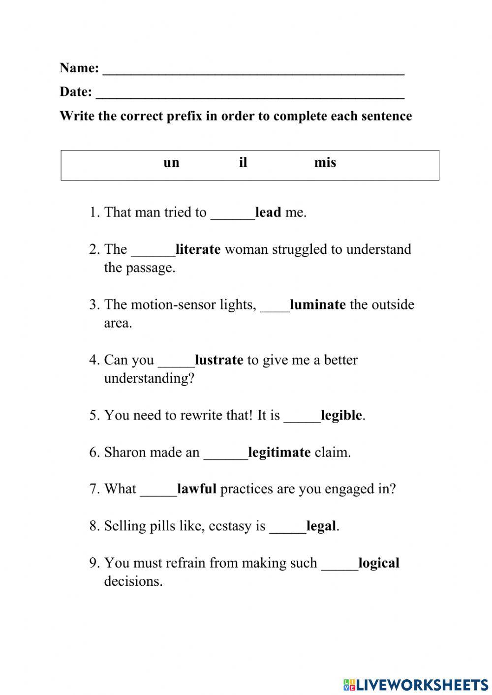 Prefixes For Words That Begin With 'l'