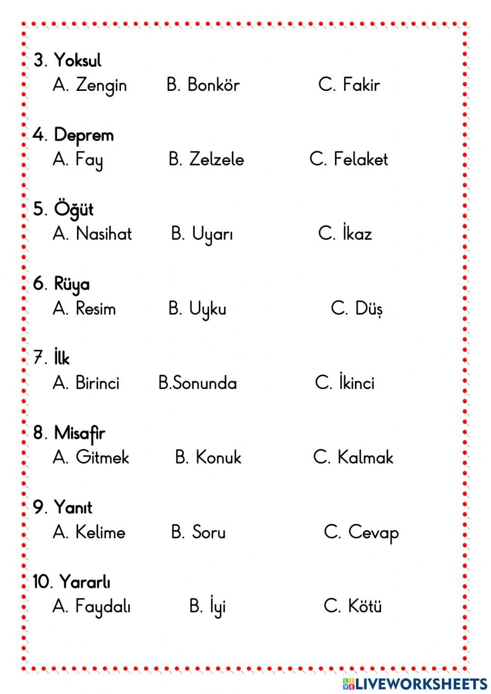 Eş anlamlı kelimeler