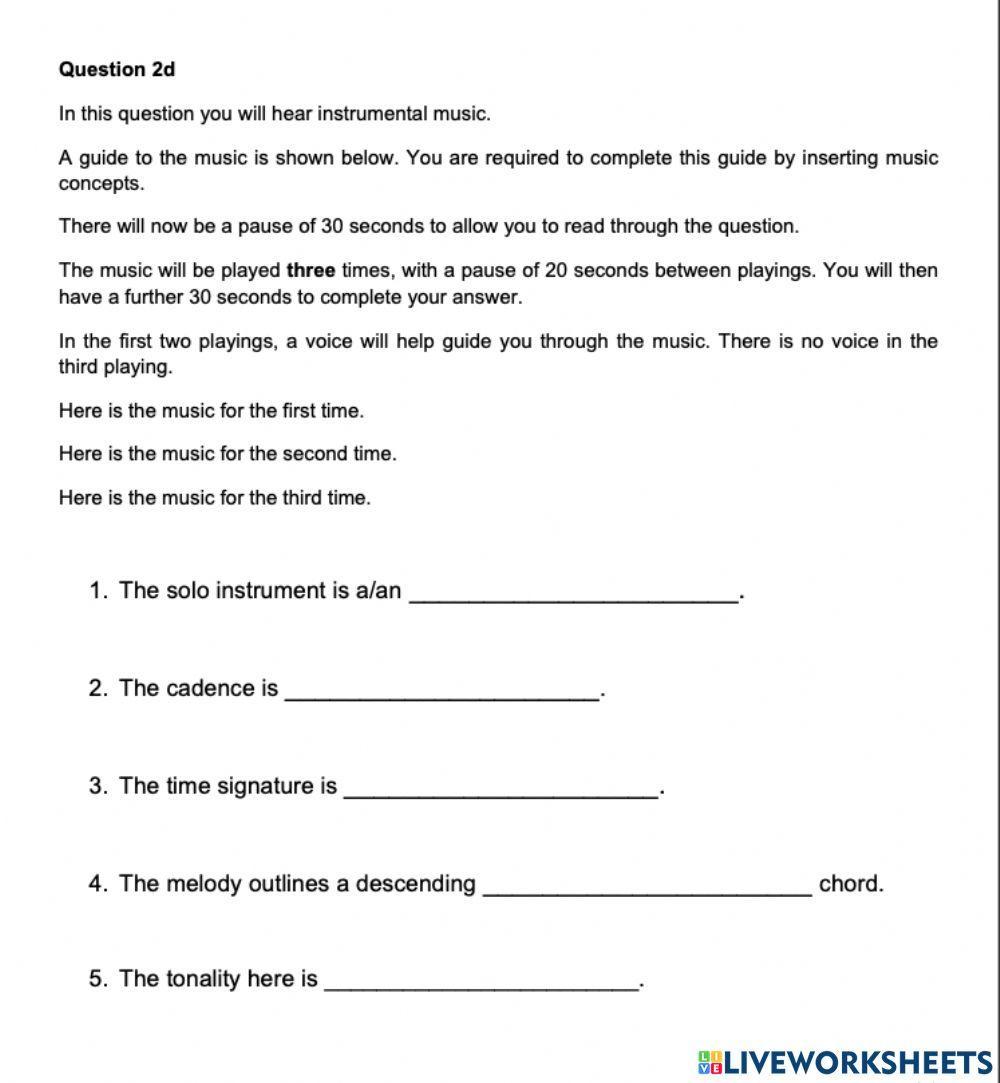 Higher Music Practise Question 2D