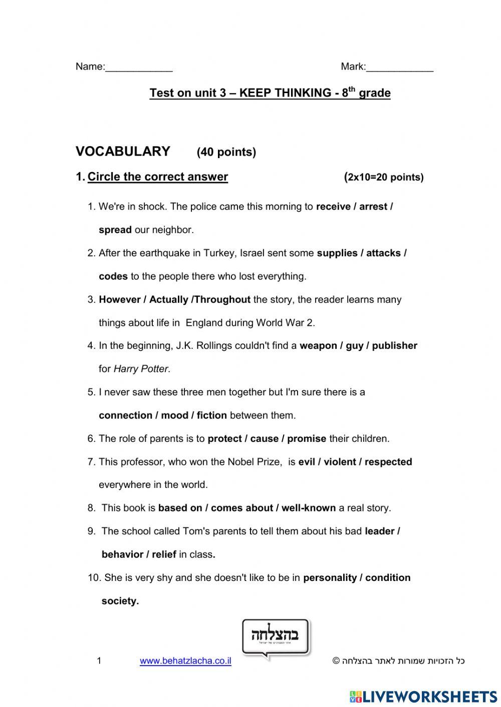 keep thinking: unit 3