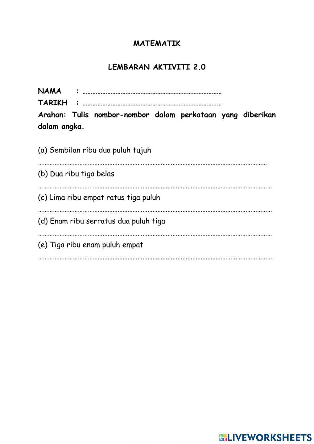 Tulis nombor dalam angka dengan betul