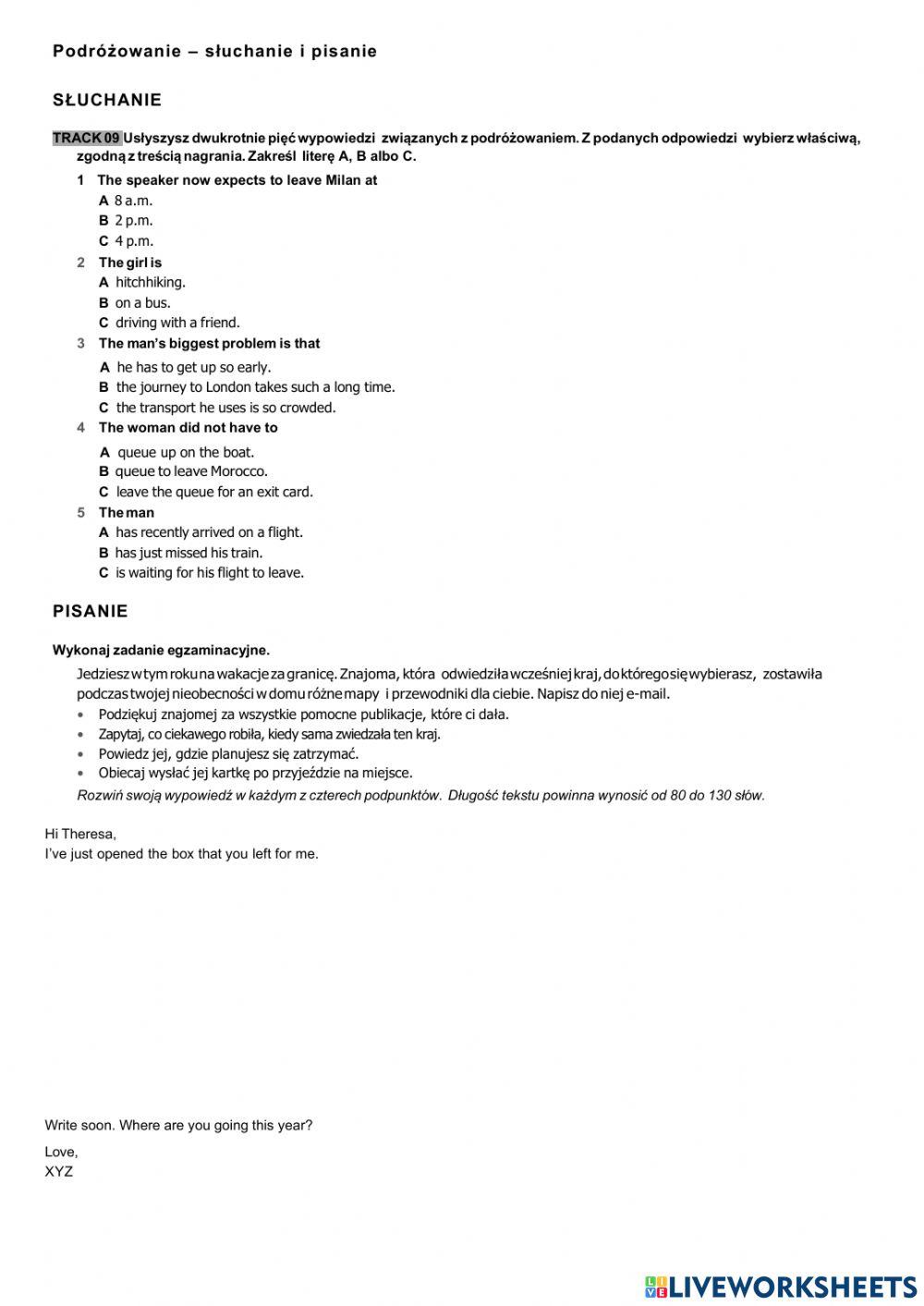 3 pr - Podróżowanie i turystyka - słuchanie i pisanie