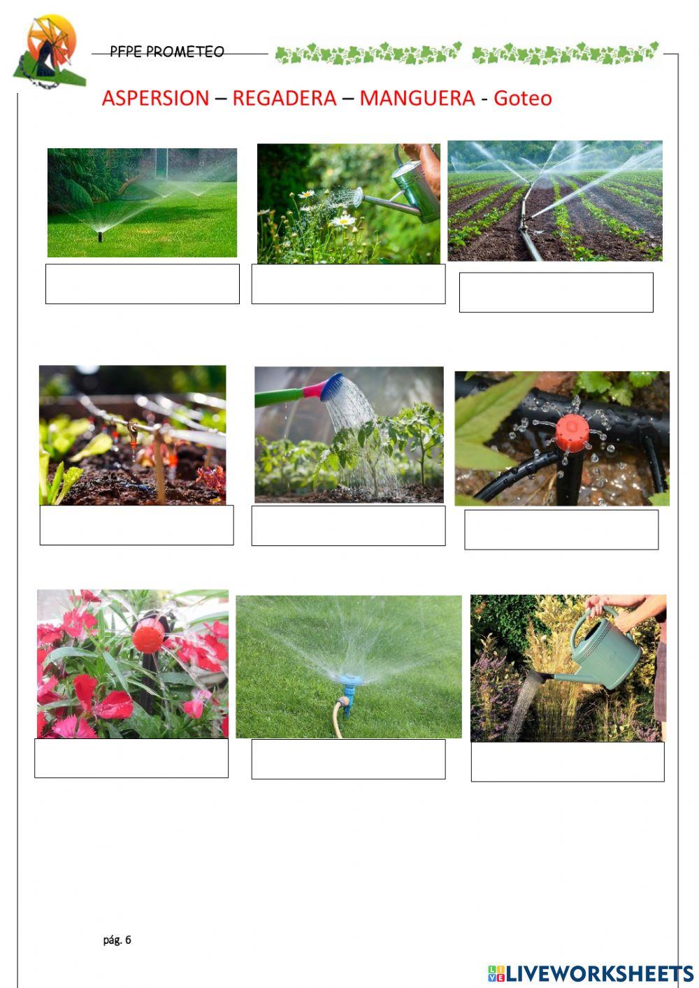 Identificar partes sistema riego adaptado